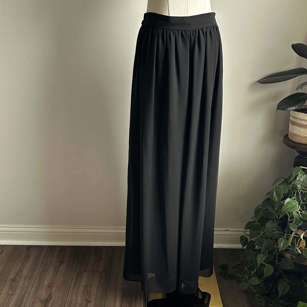 A Papell Black Sheer Overlay Wide Leg Dress Pants Evening Formal Elevated Sz 12